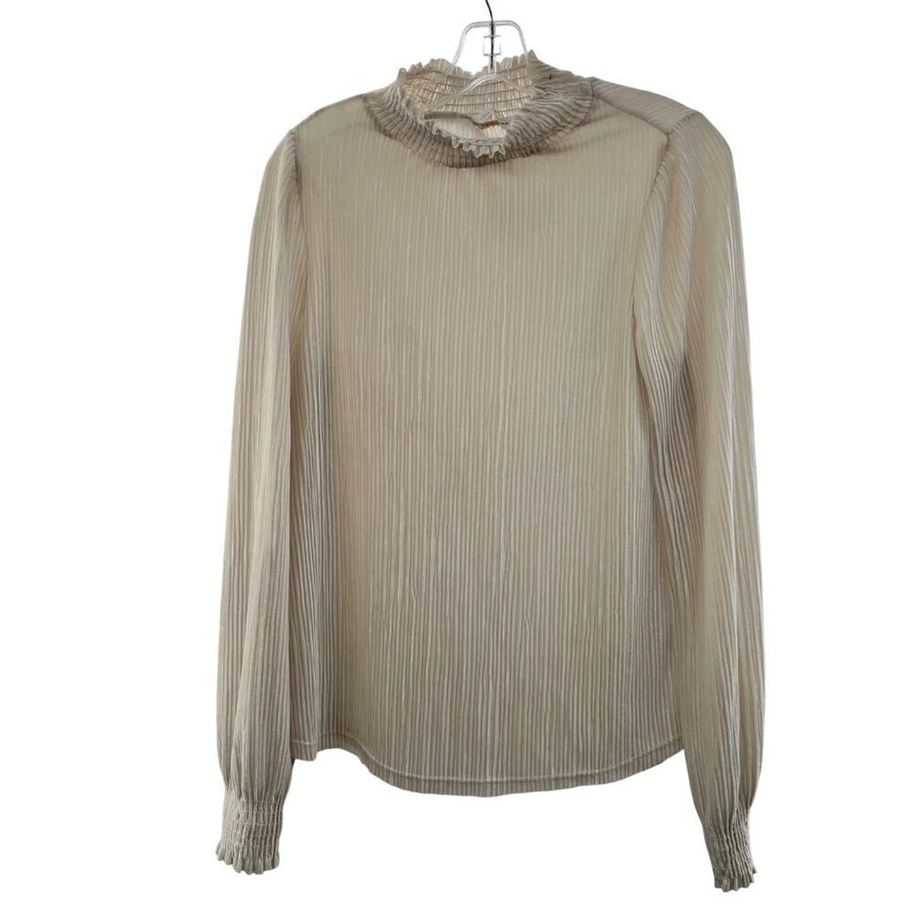 Ces Femme Women's Ribbed Top Mock Neck Long Sleeve Cream Size Small